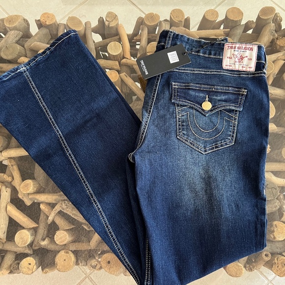 TRUE RELIGION JOEY Dark Rustling Wash Flap Flare Jeans